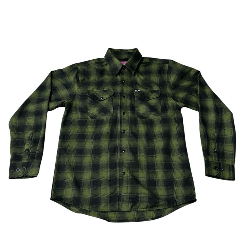 Dixxon Flannel Company Mens Size Medium Green Black Plaid Snap Button Flannel